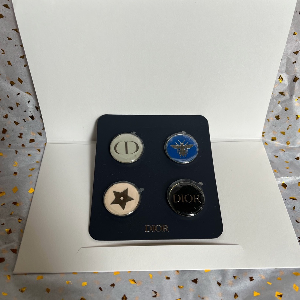 New Dior Decorative Pin Set – Black, Navy, Blue & Cream